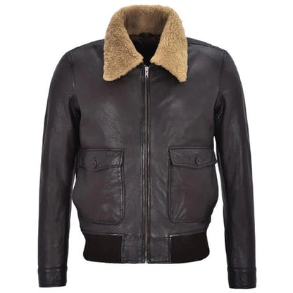 Men WW2 Brown Shearling Flight Bomber Jacket