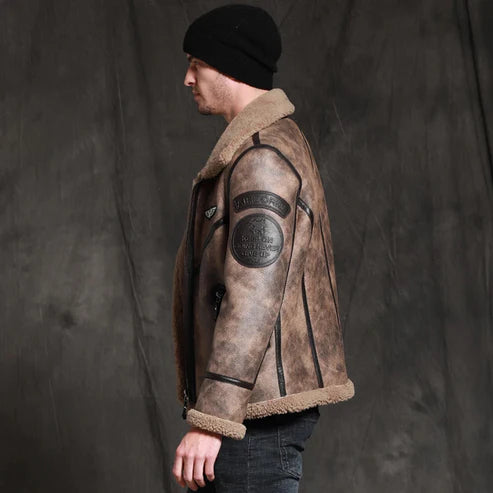Men RAF B3 Waxed Sheepskin Jacket Brown