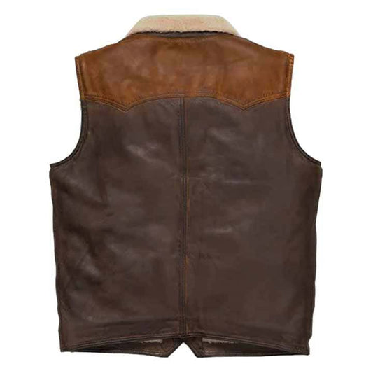Men's Brown Shearling Fur Sheepskin Leather Vest