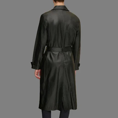 Men Retro Leather Trench Coat