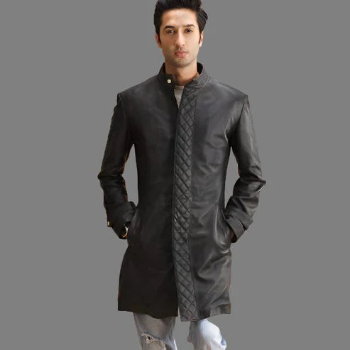 Midlander Black Quilted Leather Trench Coat