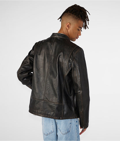 Men black cafe racer leather jacket