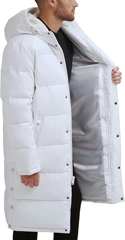 Men White Puffer Trench Leather Coat
