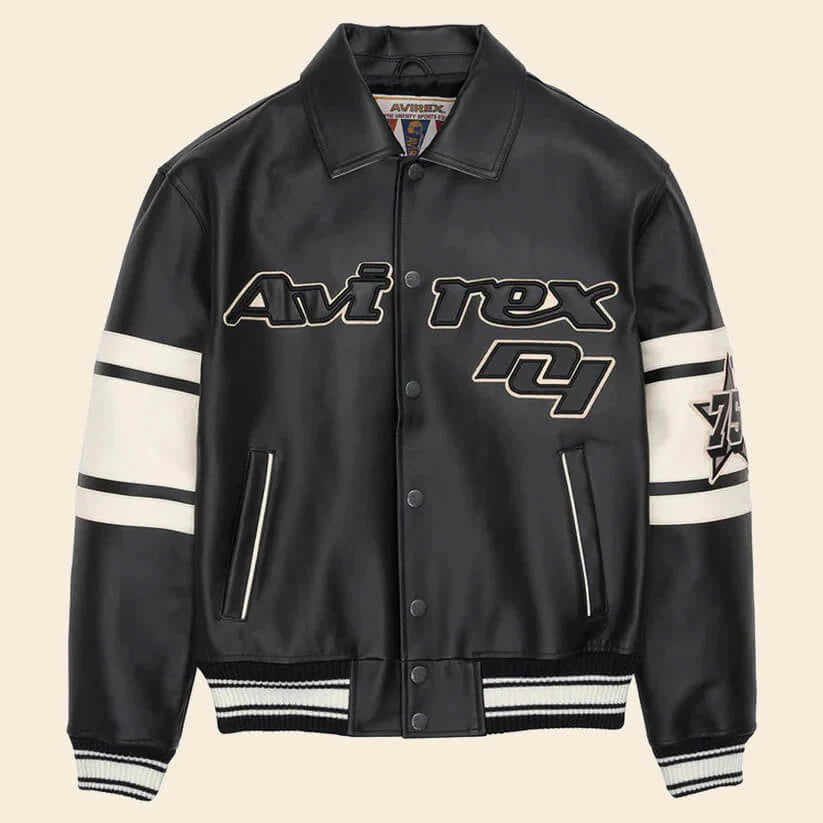 New Black & White Letterman Brooklyn Leather Jacket