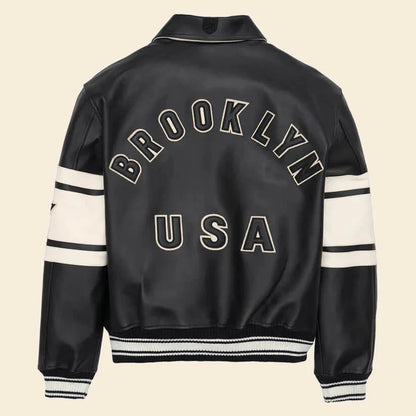 New Black & White Letterman Brooklyn Leather Jacket