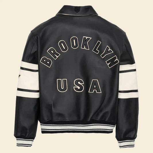 New Black & White Letterman Brooklyn Leather Jacket