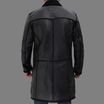 Rockville Black Shearling Leather Trench Coat Men