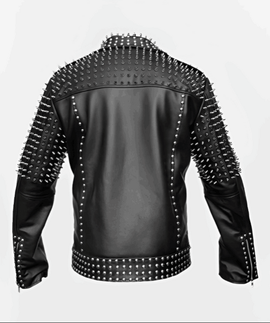 Men Black Studded Leather Biker Jacket
