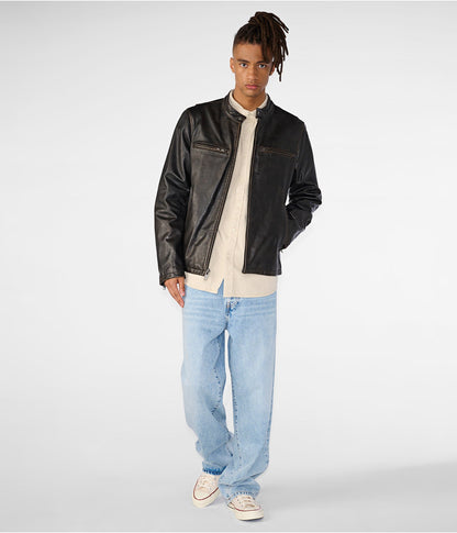 Men black cafe racer leather jacket