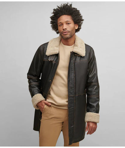 Men Dark Brown B7 Shearling Leather Coat