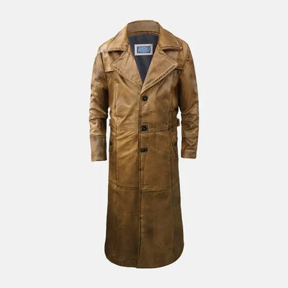 Vanguard Men Leather Trench Coat