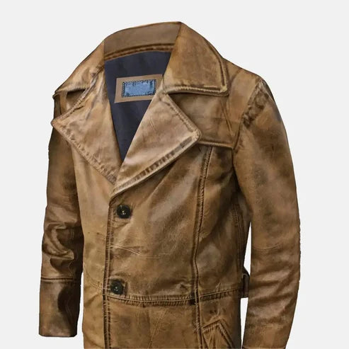 Vanguard Men Leather Trench Coat