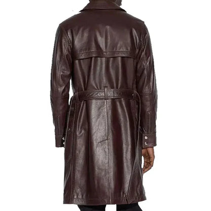 Men Belted Leather Trench Coat