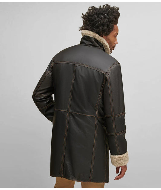 Men Dark Brown B7 Shearling Leather Coat