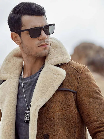 Men off-white b7 bomber sheepskin coat