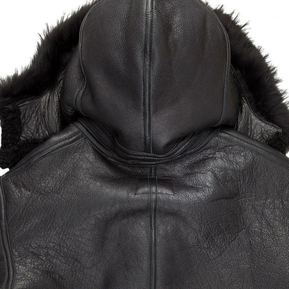 Men Black B3 Hooded Shearling Bomber Jacket