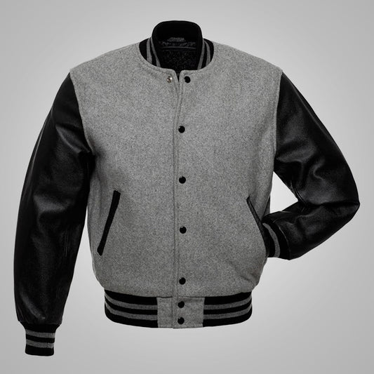 Mens Baseball Black and Grey Letterman Jacket