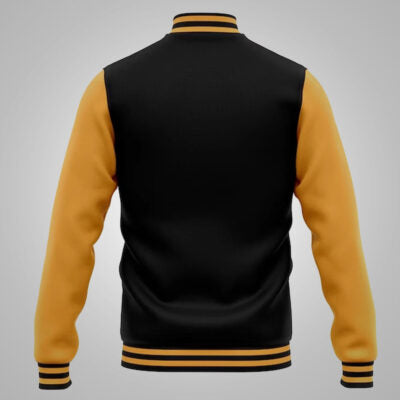 Mens Baseball Style Black and Yellow Varsity Jacket