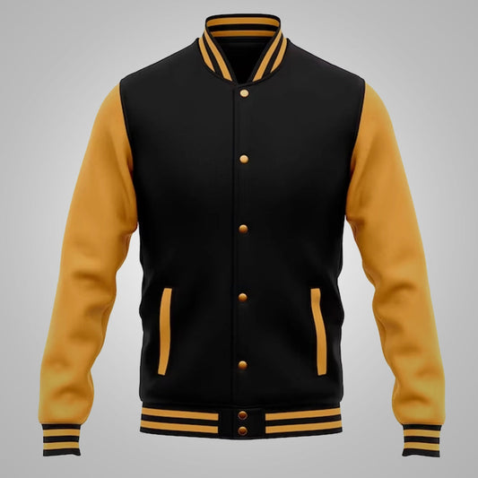 Mens Baseball Style Black and Yellow Varsity Jacket