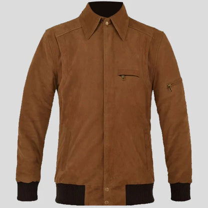 Men Brown Suede Hunter Bomber Leather Jacket