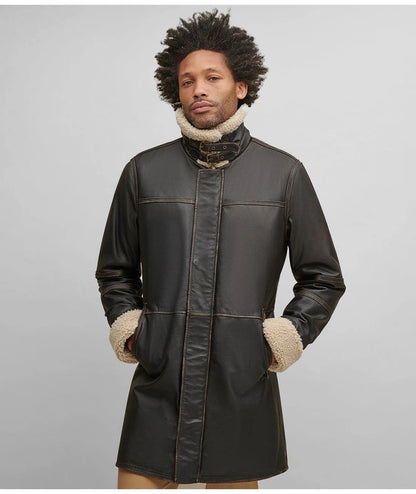 Men Dark Brown B7 Shearling Leather Coat