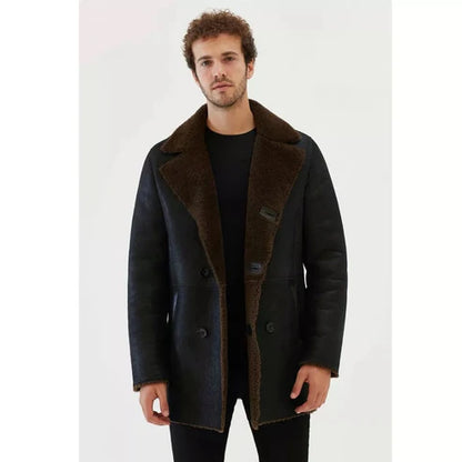 Men Dark Brown Shearling Leather Coat