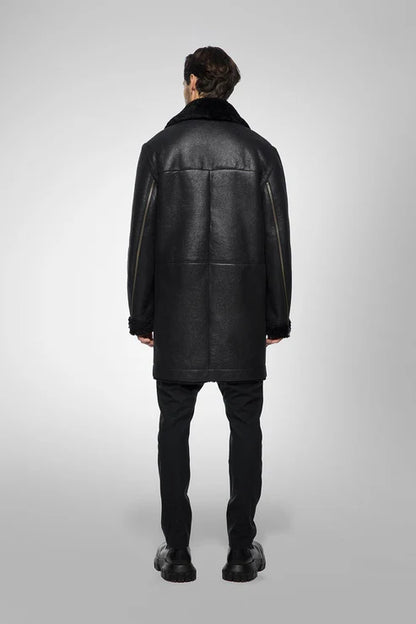 Men Black B7 Shearling Bomber Leather Coat