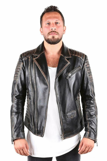 Men Distressed Biker Leather Jacket