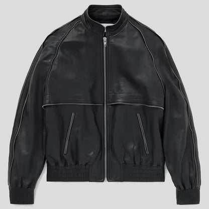 Embellished Leather Bomber Jacket