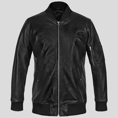 MA-1 Leather Bomber Jacket Black