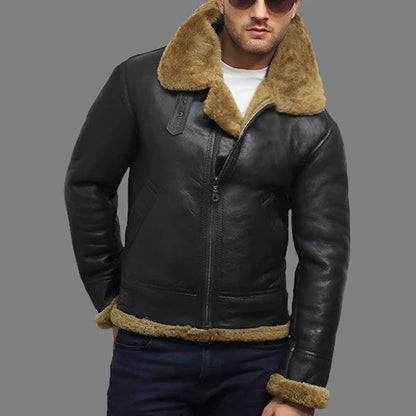 Men Aviator B3 WWII Shearling Sheepskin Flying Jacket