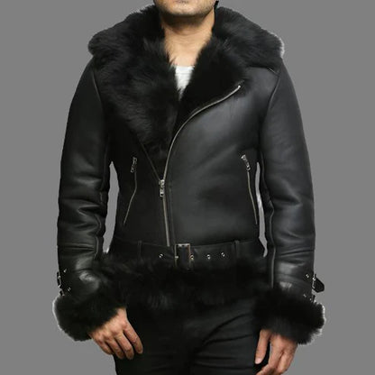 Men Aviator Flying Jacket Real Shearling Toscana