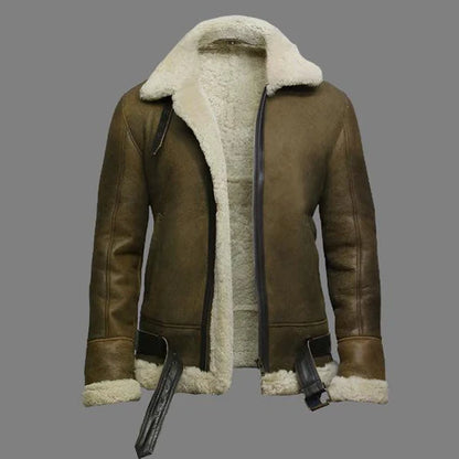 Men Aviator Real Shearling Sheepskin Leather Bomber Flying Jacket