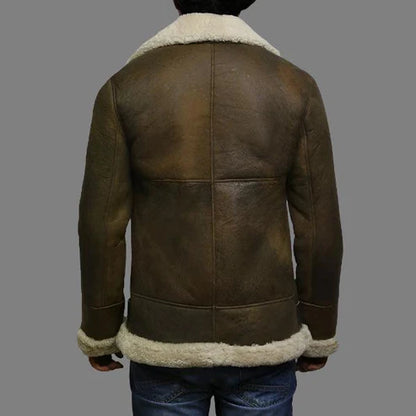 Men Aviator Real Shearling Sheepskin Leather Bomber Flying Jacket