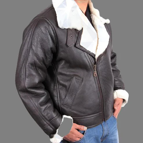 Men Premium Leather Shearling Sheepskin Jacket