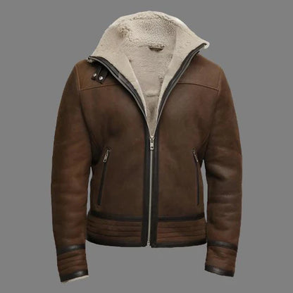 Men Brown Shearling Sheepskin Leather Jacket Vintage