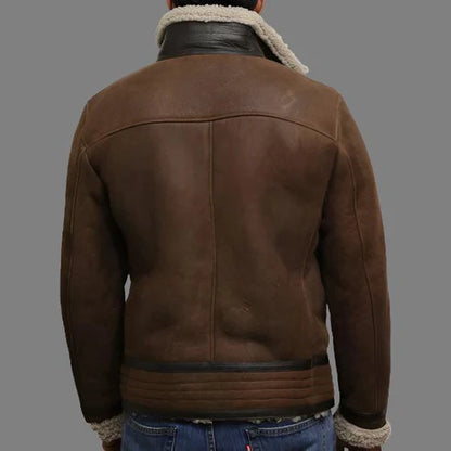 Men Brown Shearling Sheepskin Leather Jacket Vintage