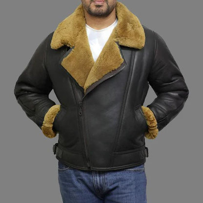 Men Premium Leather Shearling Sheepskin Jacket