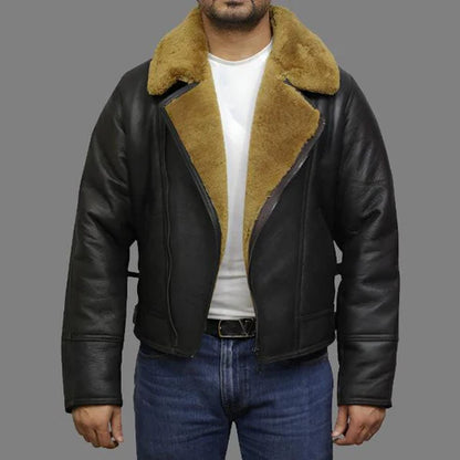 Men Premium Leather Shearling Sheepskin Jacket