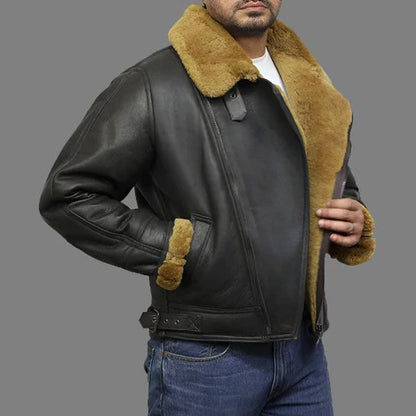 Men Premium Leather Shearling Sheepskin Jacket