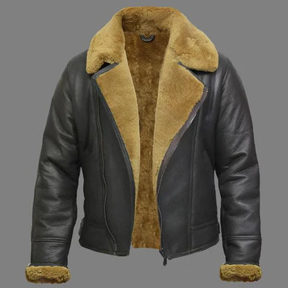 Men Premium Leather Shearling Sheepskin Jacket