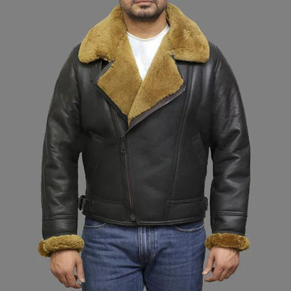 Men Premium Leather Shearling Sheepskin Jacket