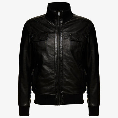 Men’s Black Leather Bomber Jacket