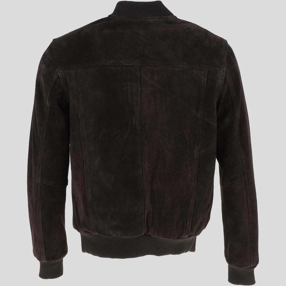 Men’s Black Suede Leather Bomber Jacket