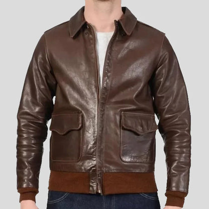 Men’s Brown Real Leather Bomber Flight Jacket