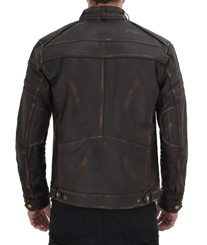 Men cafe racer leather jacket brown