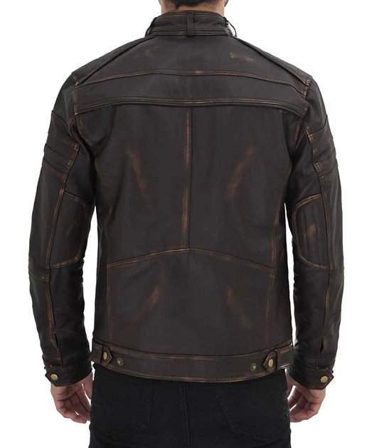 Men cafe racer leather jacket brown