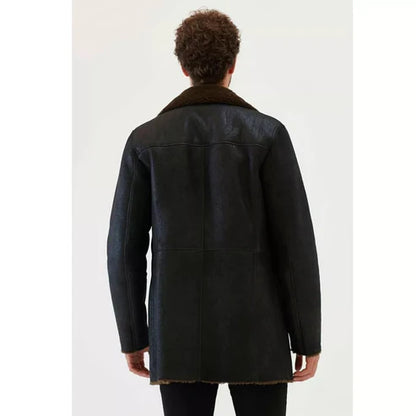 Men Dark Brown Shearling Leather Coat