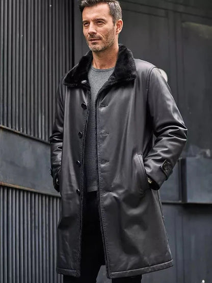 Men Long Fur Shearling Leather Coat