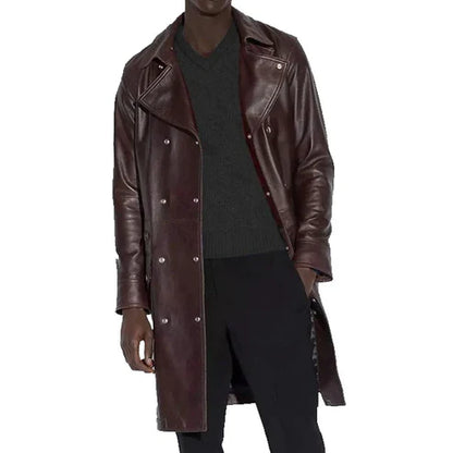 Men Belted Leather Trench Coat